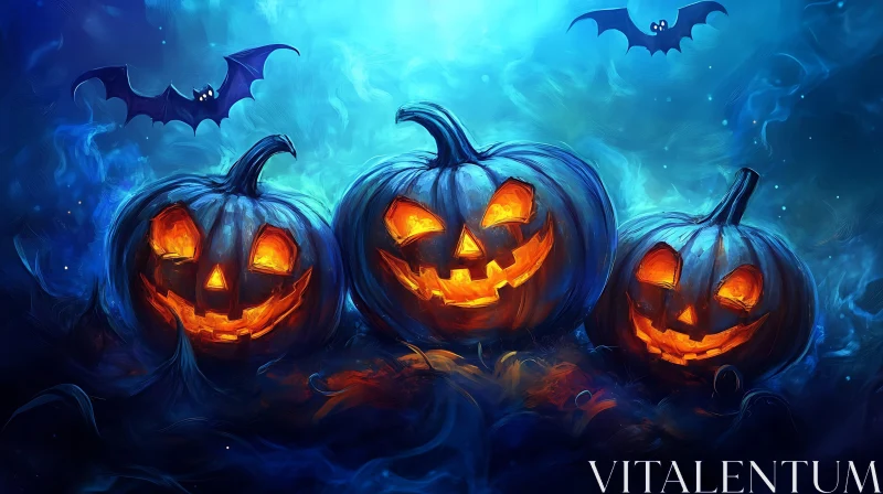 AI ART Spooky Halloween Night with Smiling Pumpkins