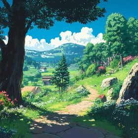 Lush Green Meadow with Blue Sky