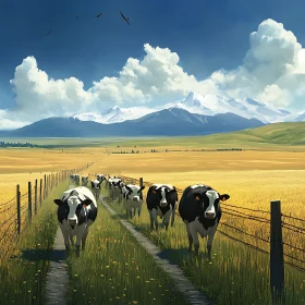 Herd of Cows in Grassy Meadow