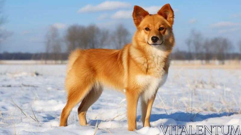 Dog in Snowy Field: A Light Red and Light Gold Masterpiece AI Image