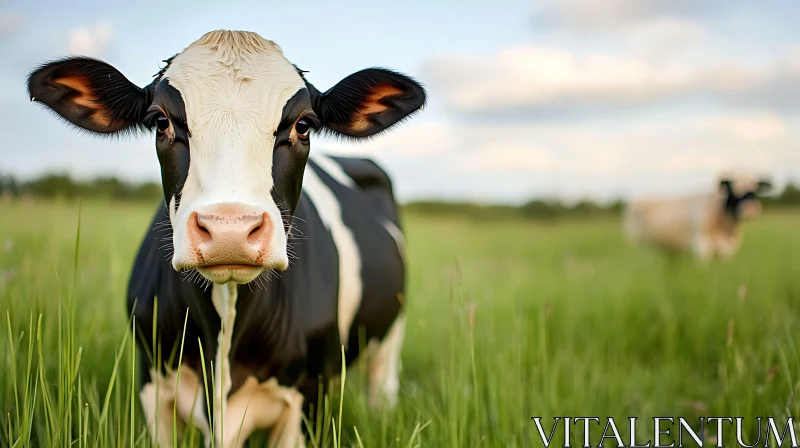 Black and White Cow in Meadow AI Image