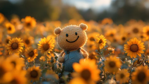 Smiling Teddy Among Golden Sunflowers