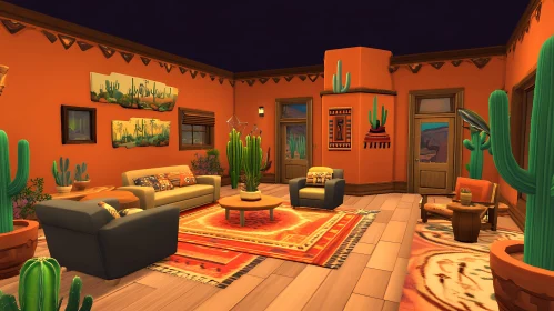 Cactus-Themed Living Room Interior Design