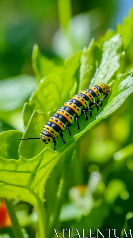 Intriguing Caterpillar on Leaf: A Study in Color and Minimalism AI Image