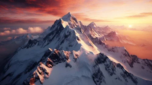 Snow-Covered Mountains at Sunset: A Realistic and Hyper-Detailed Rendering