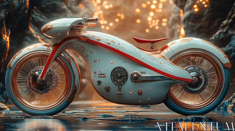 AI ART Vintage Motorcycle on Reflective Surface