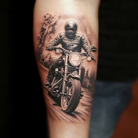 Motorcycle Tattoo with Forest Backdrop