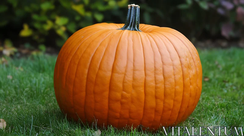 Pumpkin Portrait on Green Grass AI Image