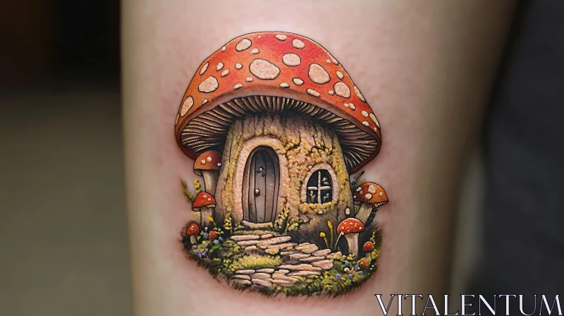 Fantastical Toadstool House Tattoo Art AI Image