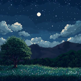 Starry Night Pixel Art Meadow Scene