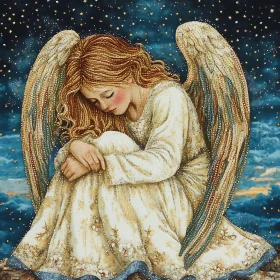 Contemplative Angel with Golden Wings