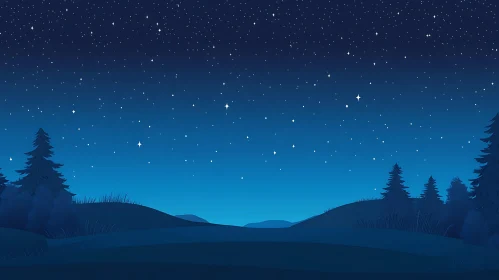 Night Sky Landscape with Trees