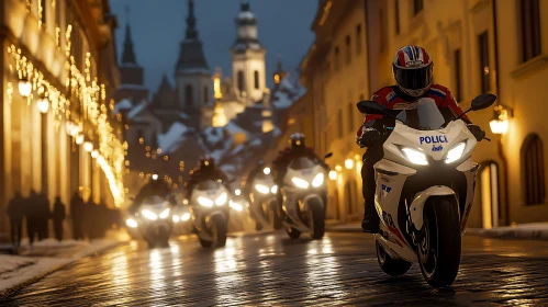 Night Patrol: Police Motorcycles in Urban Landscape