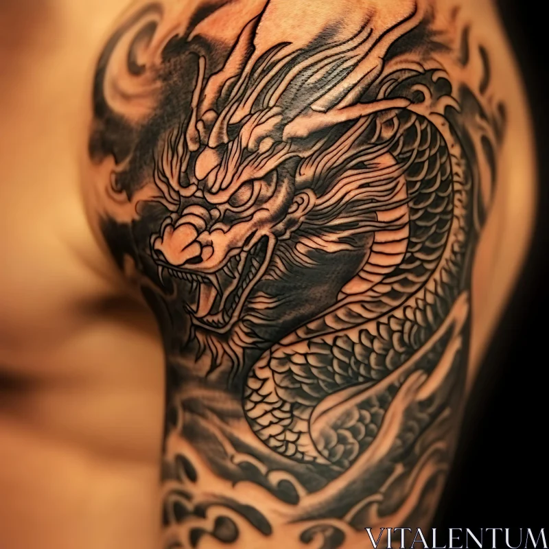 Black and Grey Dragon Tattoo Art AI Image