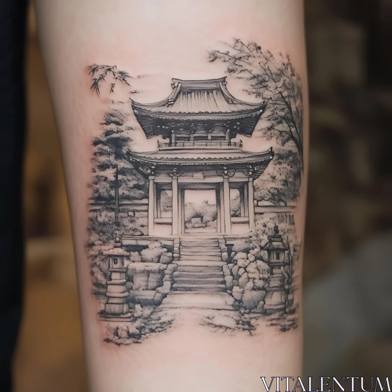 Traditional Japanese Temple Tattoo AI Image