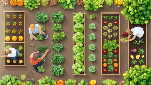 Aerial View of People Harvesting Vegetables