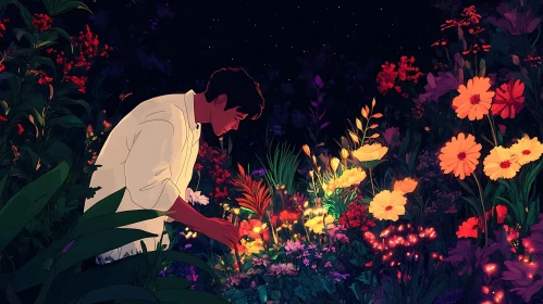 Night Garden with Glowing Flowers