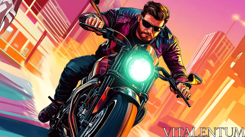 AI ART Urban Motorcycle Rider Illustration