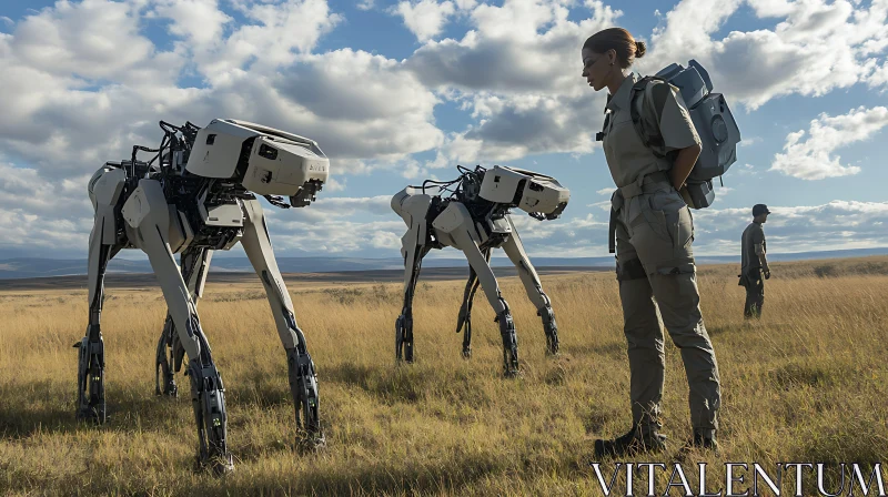 Woman and Animal Robots in Nature AI Image