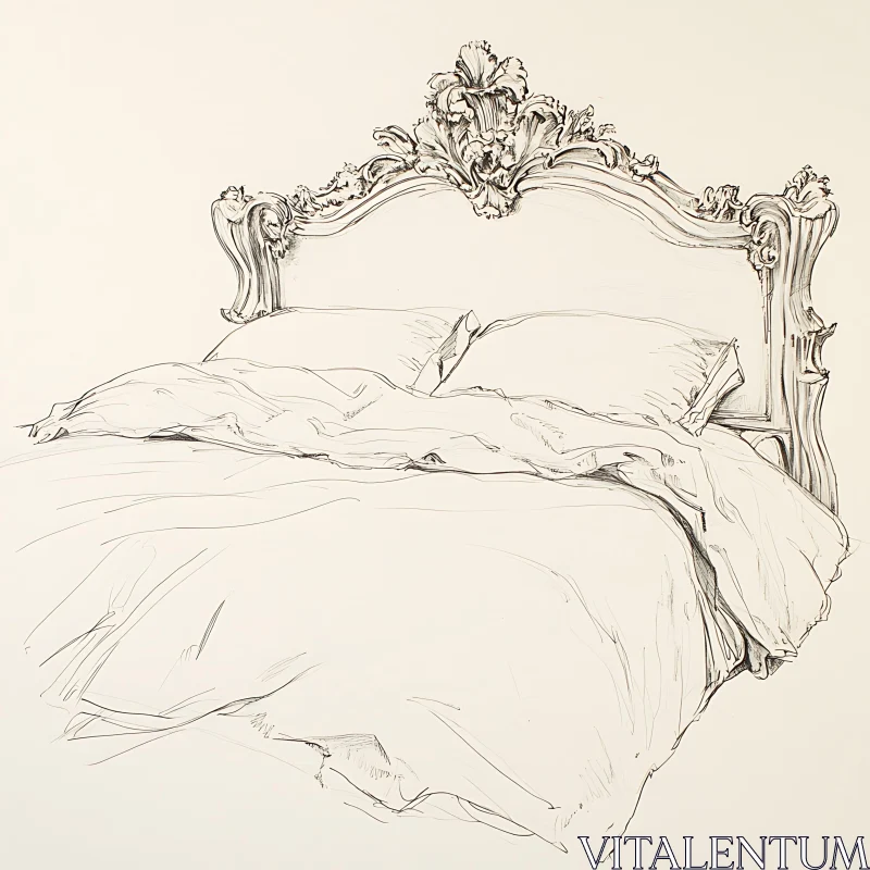 AI ART Detailed Bed Drawing with Pillows