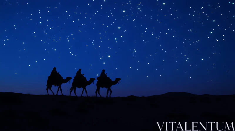 AI ART Camels Under Starry Night