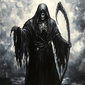 Death Figure with Scythe in Dark Art