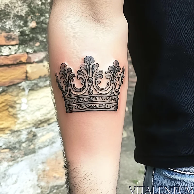 AI ART Ornate Black Ink Crown Tattoo Art