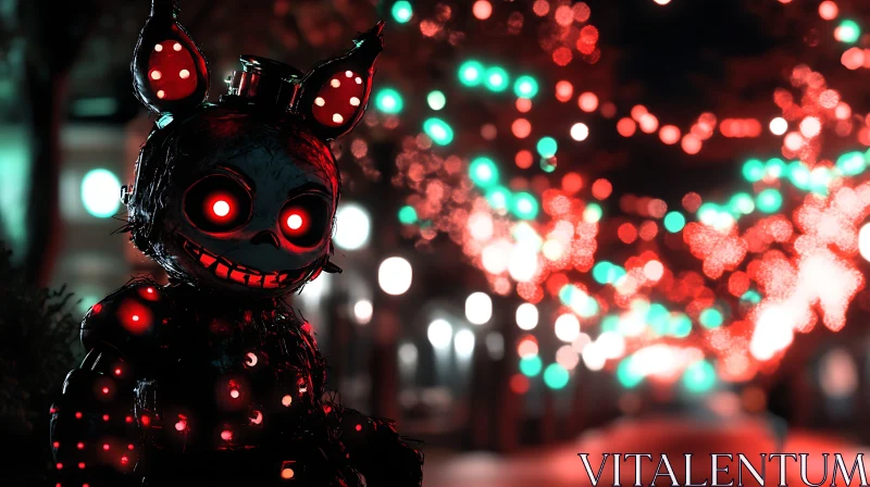 Sinister Automaton Amidst Holiday Glow AI Image