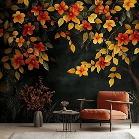 Vintage Floral Interior with Cozy Armchair