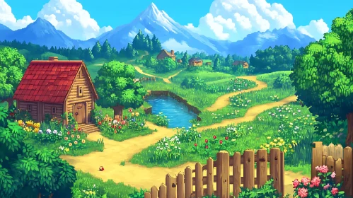 Tranquil Cabin Landscape with Mountain Views
