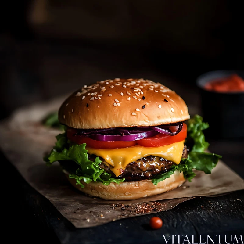 Gourmet Cheeseburger with Fresh Vegetables AI Image