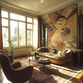 Sunlit Interior with Vintage Art