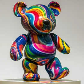 Bear Sculpture with Swirling Rainbow Colors