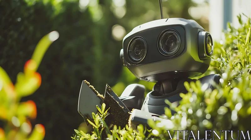 AI Garden Robot Peeks Through Greenery AI Image