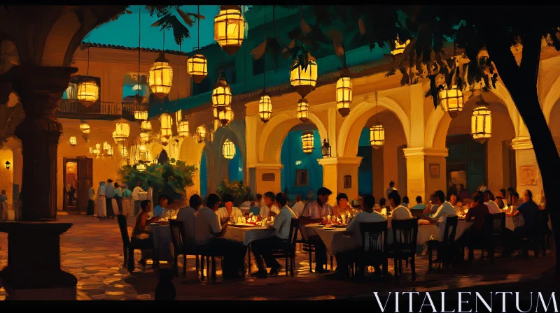 Lantern-Lit Restaurant Gathering AI Image