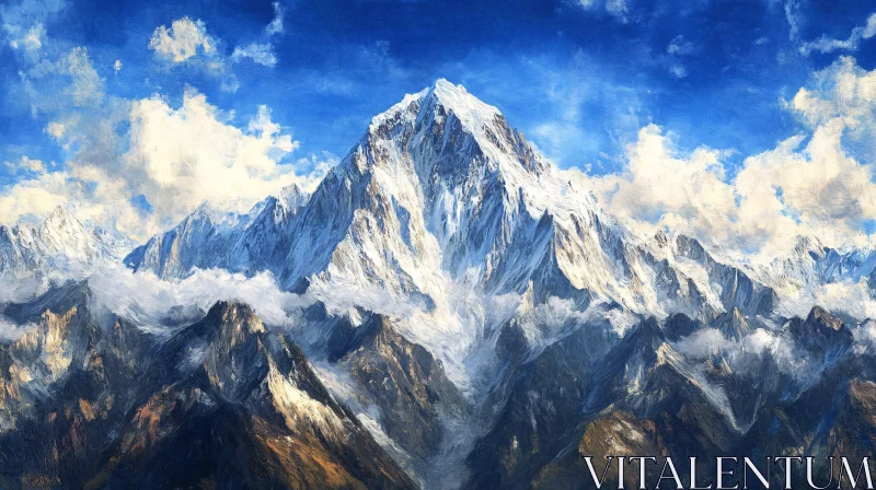 AI ART Snowy Mountain Peaks and Cloudy Sky