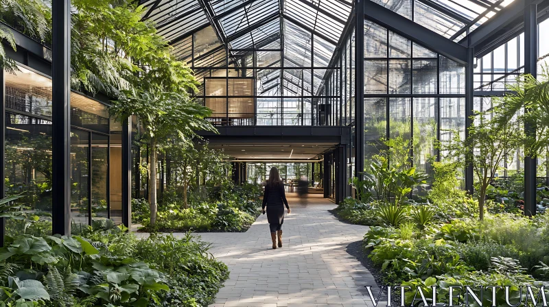 AI ART Greenhouse Interior With Walking Woman