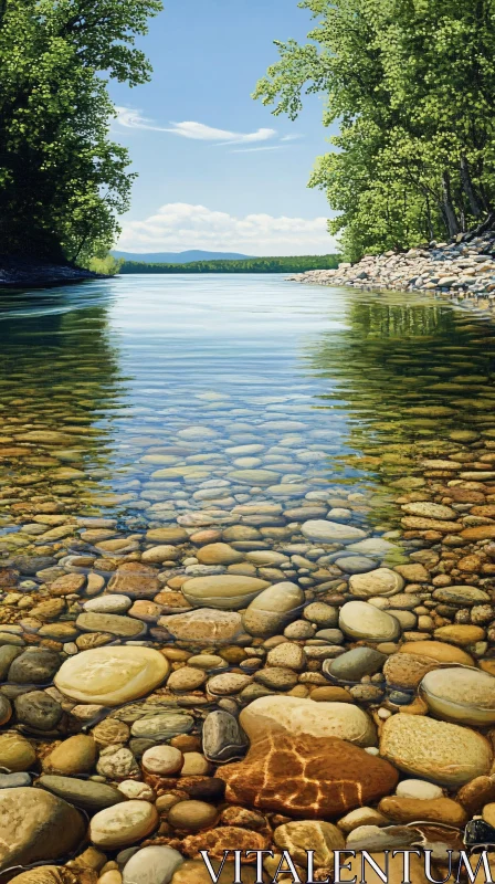 AI ART Peaceful River with Clear Waters and Pebble Bed