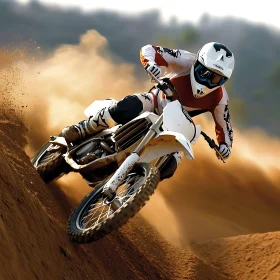 Dirt Bike Rider Leaning into Turn