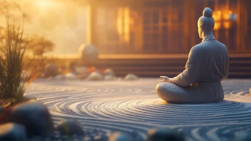 Meditative Figure in Tranquil Zen Garden