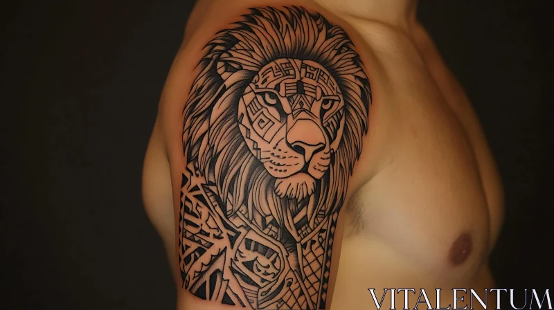 Intricate Lion Shoulder Tattoo Design AI Image