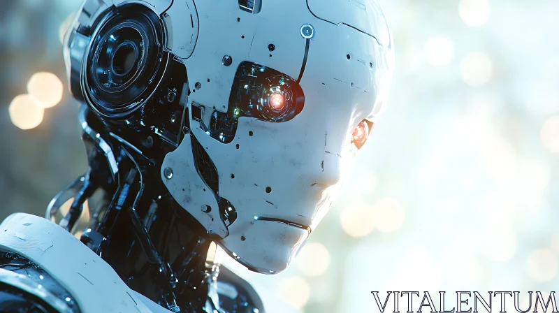 White Cybernetic Humanoid with Illuminated Eyes AI Image