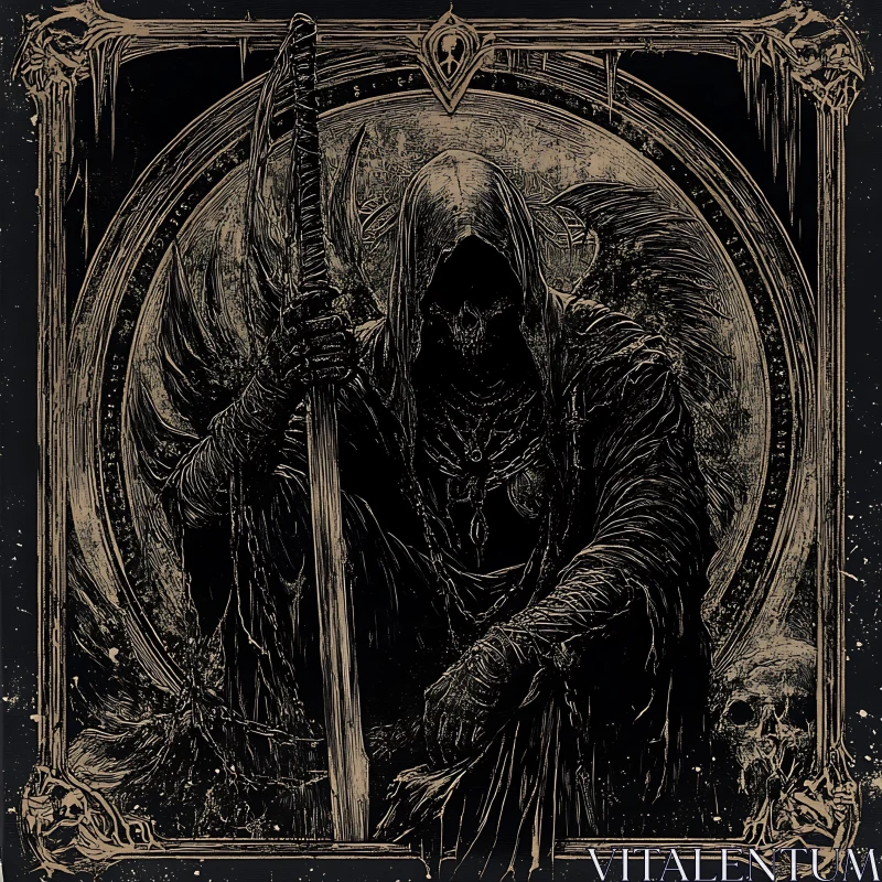 AI ART Vintage Macabre Reaper Illustration