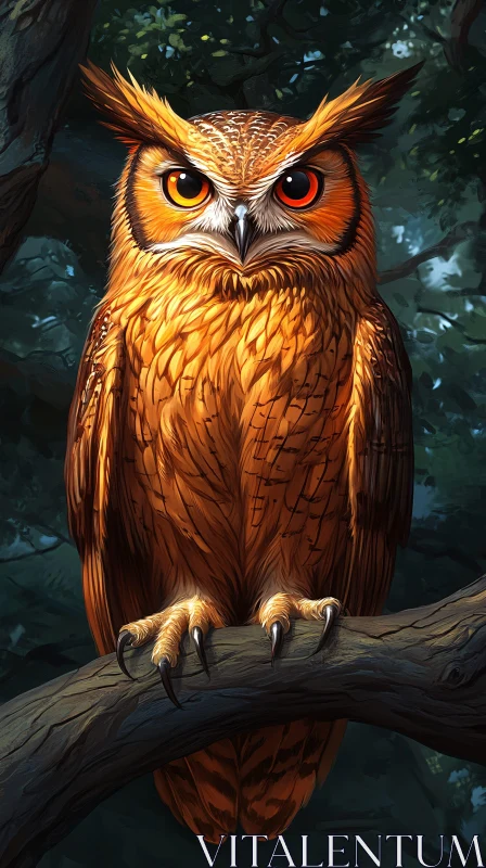 Regal Owl Perched on Branch AI Image