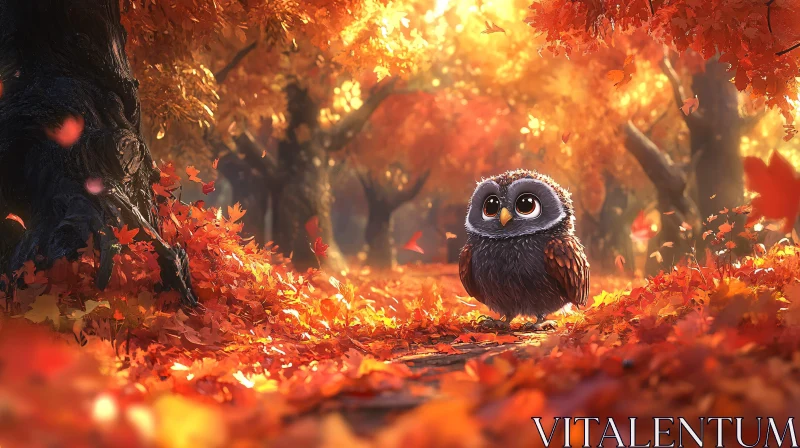 Autumnal Owl Forest Scene AI Image