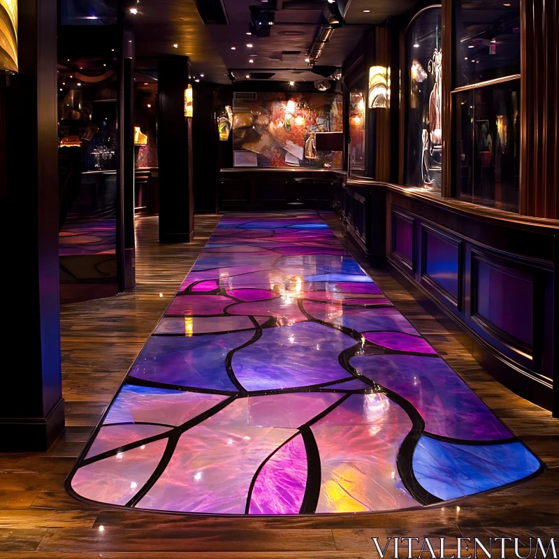 Colorful Stained Glass Floor in Hallway AI Image