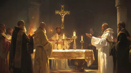 Priests at Altar Painting