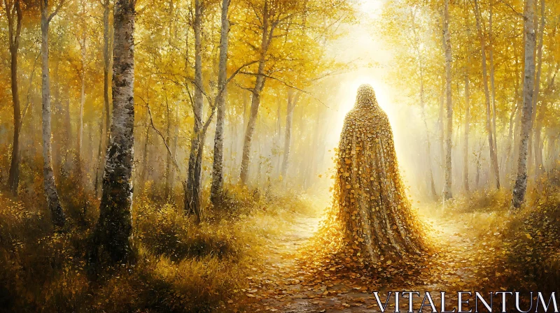 AI ART Autumnal Forest Figure in Sunlight