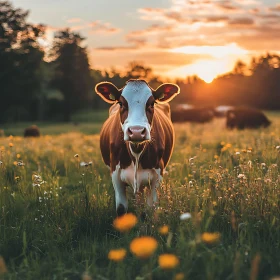 Pastoral Cow at Sunset