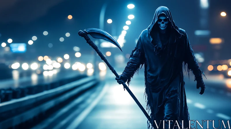 AI ART Hooded Figure with Scythe on Road